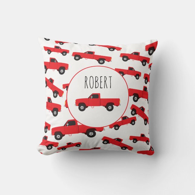 Red Pickup Truck Transportation Trucks Boys Name  Cushion (Front)