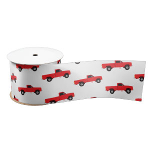 Red Pickup Truck Transportation Trucks Satin Ribbon