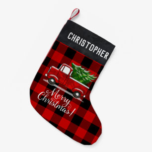 Red Pickup Truck Tree Merry Christmas Personalised Small Christmas Stocking