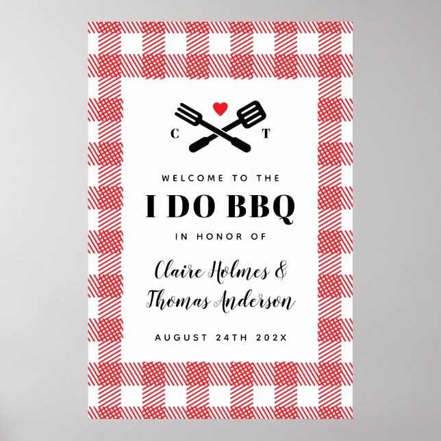 Red Picnic I Do BBQ welcome sign (Front)