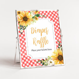 Red Picnic Sunflower Baby Shower Diaper Raffle Poster
