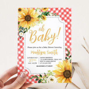 Red Picnic Sunflower Baby Shower  Invitation