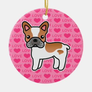Red Piebald Cartoon French Bulldog Love Ceramic Tree Decoration