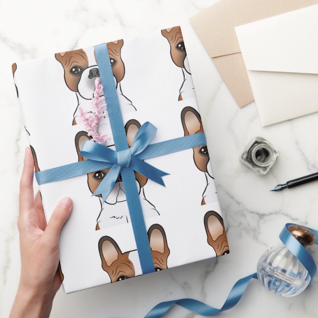 Red Piebald French Bulldog Cartoon Dog Pattern Wrapping Paper (Gifting)