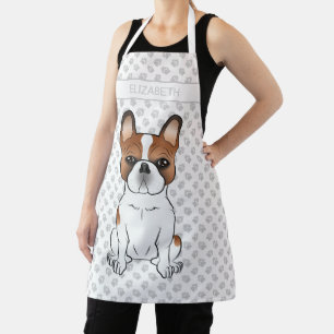 Red Piebald French Bulldog Cute Cartoon Dog & Name Apron