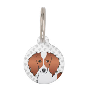 Red Piebald Long Hair Dachshund Cartoon Dog Head Pet Tag