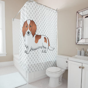 Red Piebald Long Hair Dachshund Cartoon Dog & Paws Shower Curtain