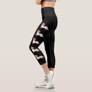 Red Piebald Long Hair Dachshund Cartoon Dogs Capri Leggings