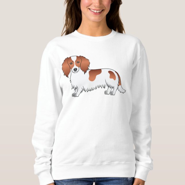 Red Piebald Long Hair Dachshund Cute Cartoon Dog Sweatshirt (Front)