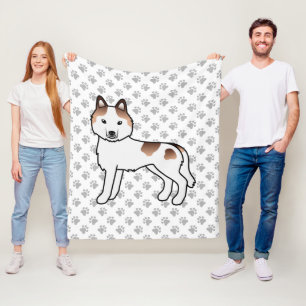Red Piebald Siberian Husky Cartoon Dog & Paws Fleece Blanket
