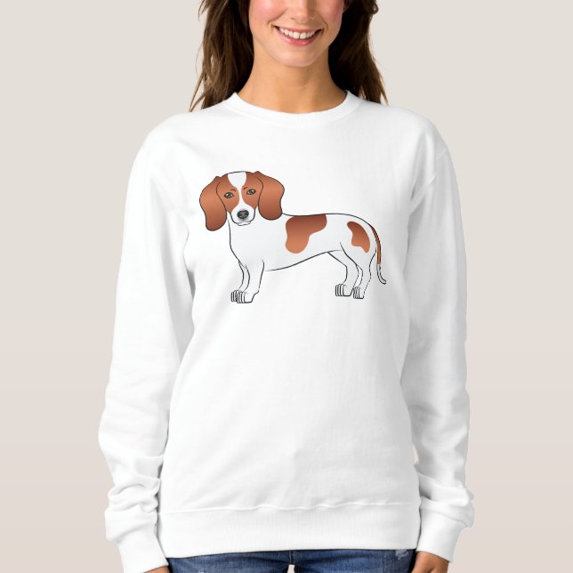 Red Piebald Smooth Hair Dachshund Cute Cartoon Dog Sweatshirt (Front)
