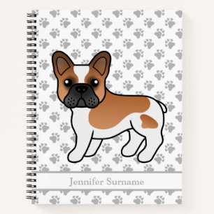 Red Pied French Bulldog Cartoon Dog & Custom Text Notebook
