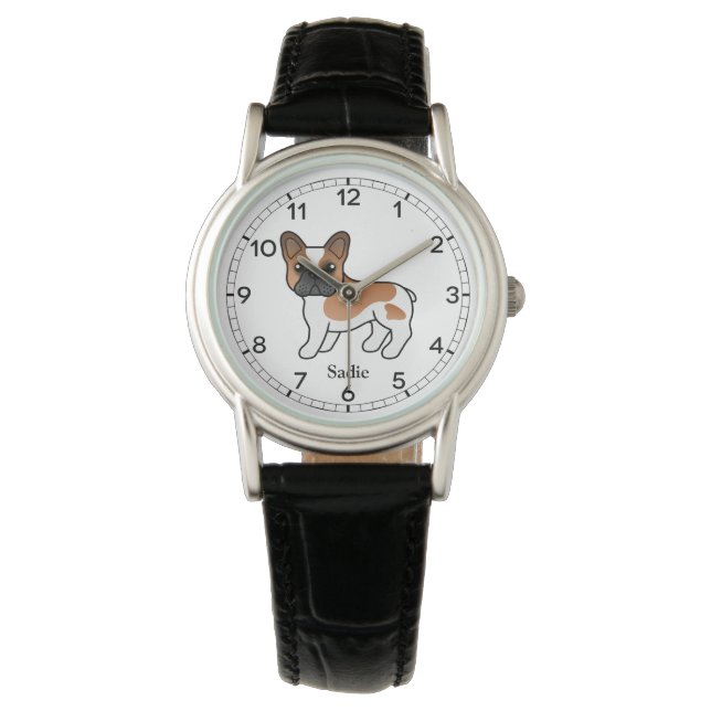 Red Pied French Bulldog Cute Cartoon Dog & Name Watch (Front)