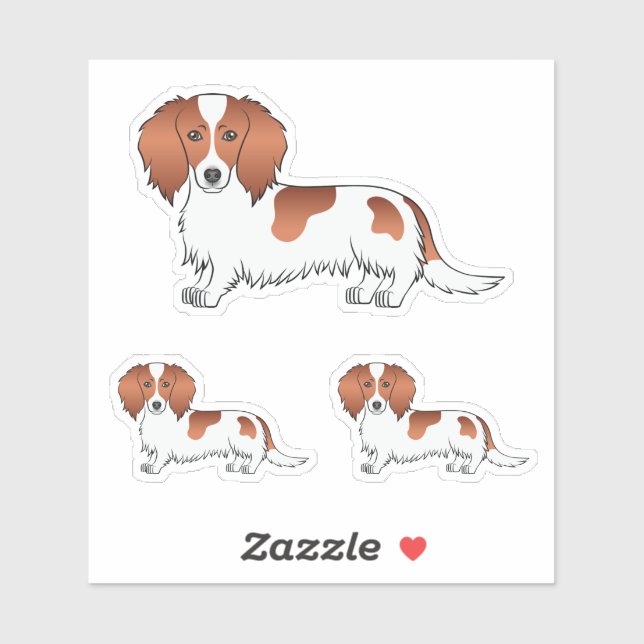 Red Pied Long Hair Dachshund Cartoon Dog Drawings (Sheet)
