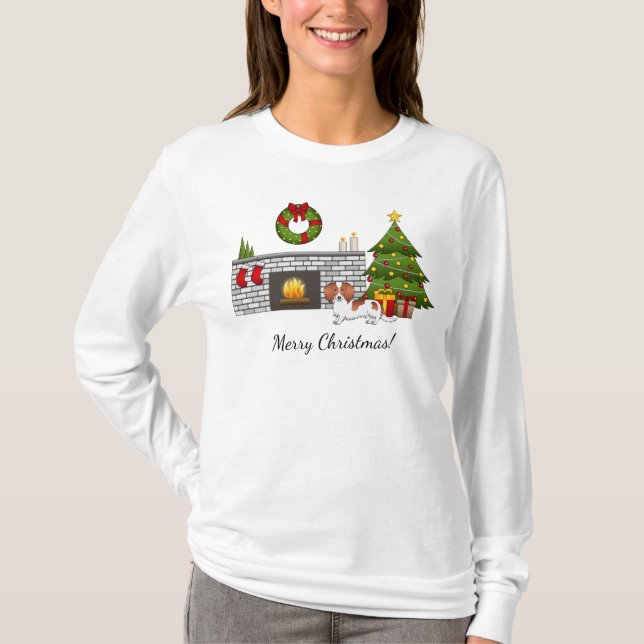 Red Pied Long Hair Dachshund Dog - Christmas Room T-Shirt (Front)