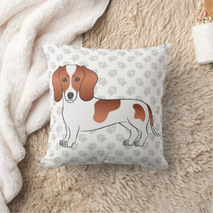 Red Pied Short Hair Dachshund Cartoon Dog & Paws Cushion