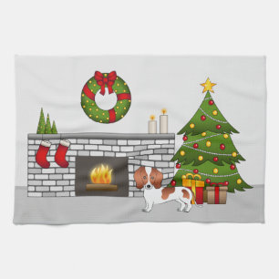 Red Pied Short Hair Dachshund Dog - Christmas Room Tea Towel