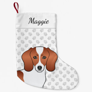 Red Pied Smooth Coat Dachshund Cartoon Dog Head Small Christmas Stocking