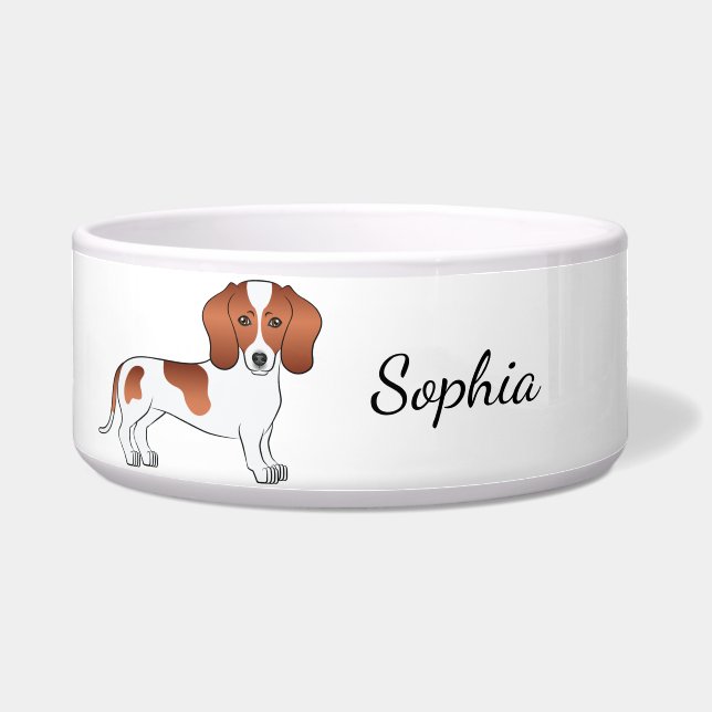 Red Pied Smooth Coat Dachshund Cartoon Dog & Name (Front)