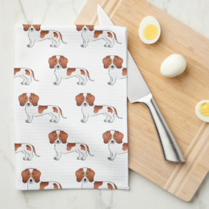 Red Pied Smooth Coat Dachshund Cartoon Dog Pattern Tea Towel