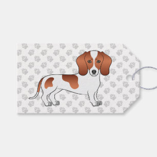 Red Pied Smooth Coat Dachshund Cartoon Dog & Paws Gift Tags