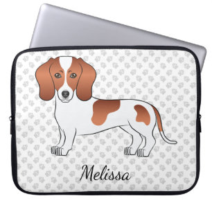 Red Pied Smooth Coat Dachshund Cartoon Dog & Text Laptop Sleeve