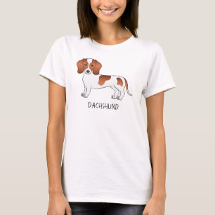 Red Pied Smooth Coat Dachshund Cartoon Dog & Text T-Shirt