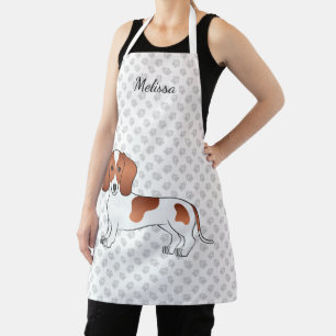 Red Pied Smooth Hair Dachshund Cartoon Dog & Name Apron
