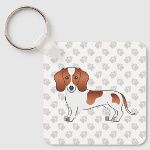 Red Pied Smooth Hair Dachshund Cartoon Dog & Paws Key Ring