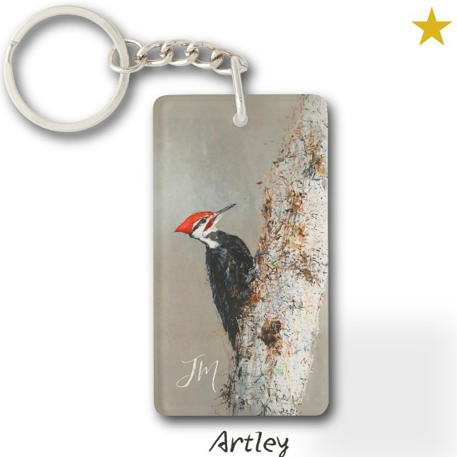 Red Pileated Woodpecker Bird Painting Initials  Key Ring (Creator Uploaded)