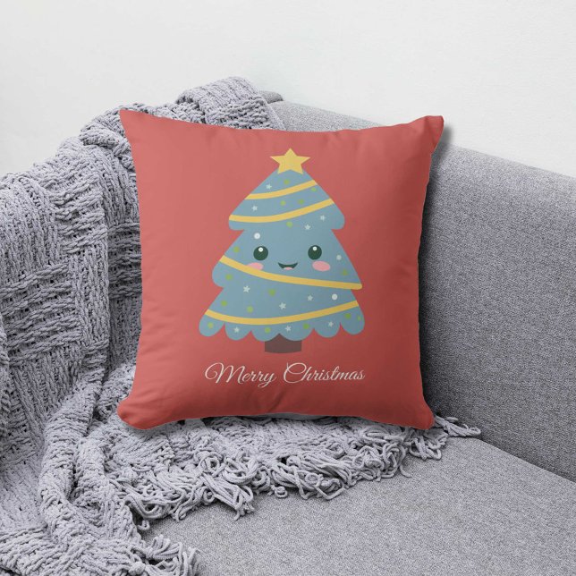 Red Pillow with a Cute Christmas Tree (Red Pillow with a Cute Christmas Tree)