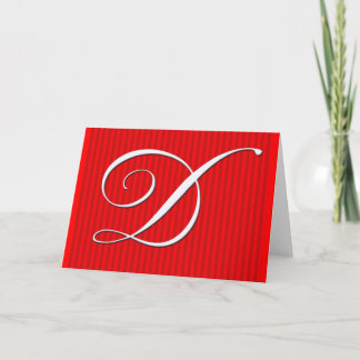 Red Pin Stripe Monogram Notecard - Initial D