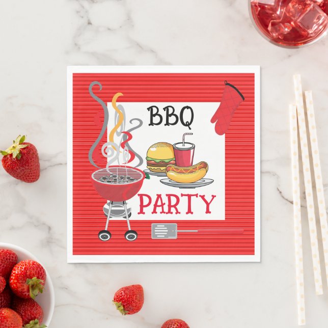 Red Pin Striped BBQ Party  Napkin (Insitu)