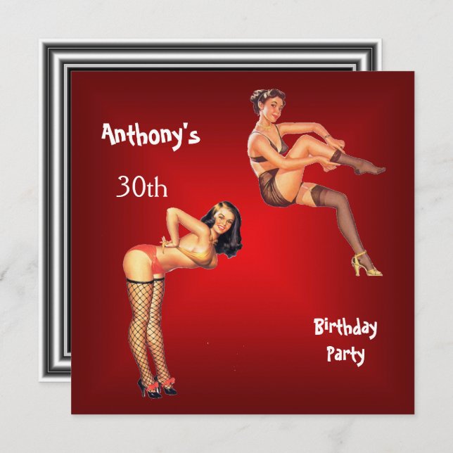 Red Pin-up Girls Birthday Party Invitation (Front/Back)