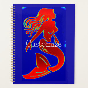 red pin-up mermaid blue planner