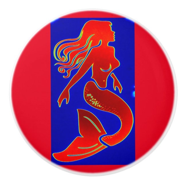red pin-up mermaid ceramic knob (Front)