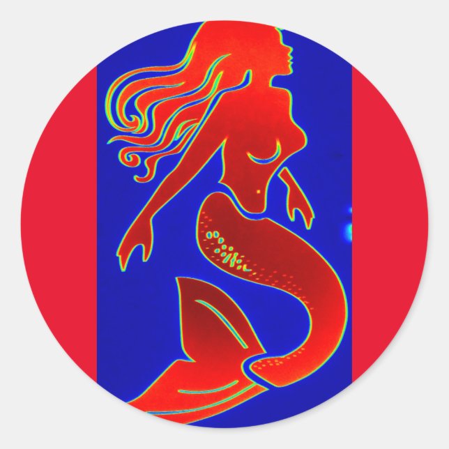 red pin-up mermaid classic round sticker (Front)