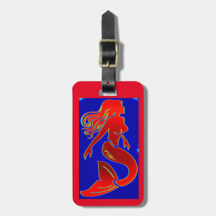 red pin-up mermaid luggage tag