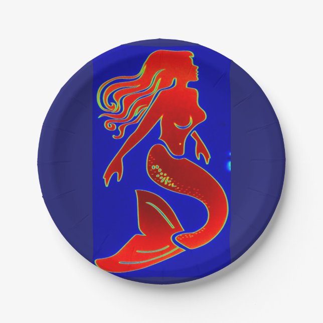 red pin-up mermaid paper plate (Front)