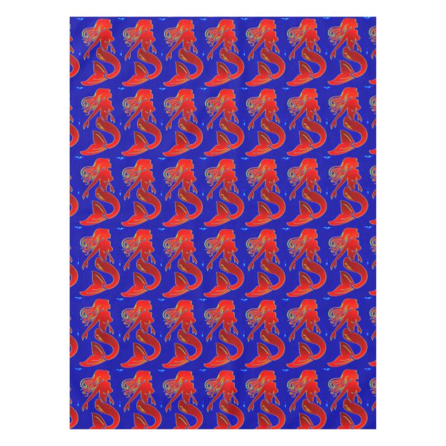 red pin-up mermaids tablecloth (Front)
