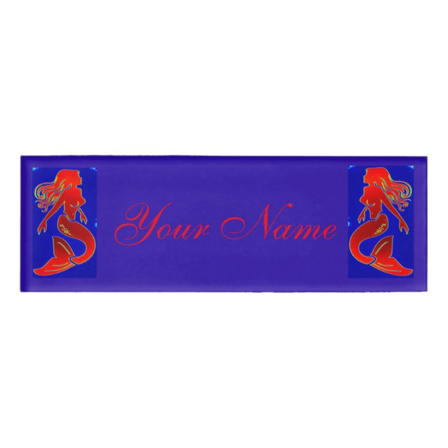 Red pin-up mermaids Thunder_Cove Name Tag (Front)