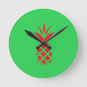 Red Pine apple in Green Round Clock