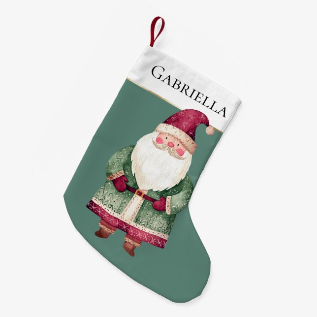 Red Pine Green Santa Personalised Name Christmas Small Christmas Stocking (Front (Hanging))