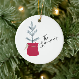 Red  Pine Tree Personalised Name Pretty Ceramic Tree Decoration