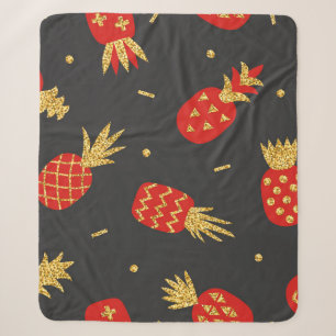 Red pineapple, glitter, black background. sherpa blanket