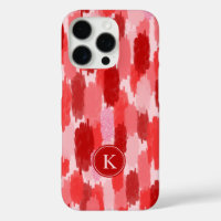 Red Pink Abstract Brushstrokes Pattern Monogram