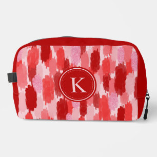 Red Pink Abstract Brushstrokes Pattern Monogram Dopp Kit
