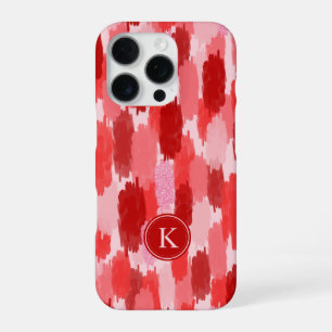 Red Pink Abstract Brushstrokes Pattern Monogram iPhone 16 Pro Case