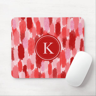 Red Pink Abstract Brushstrokes Pattern Monogram  Mouse Pad