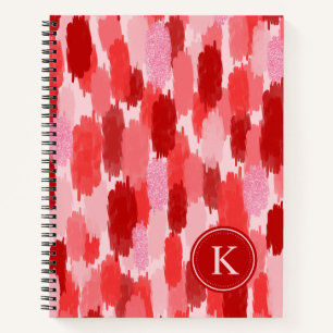 Red Pink Abstract Brushstrokes Pattern Monogram Notebook